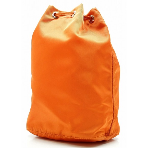 Prada Nylon Pouch Drawstring Leather Papaya Orange Pouch - Picture 1 of 9